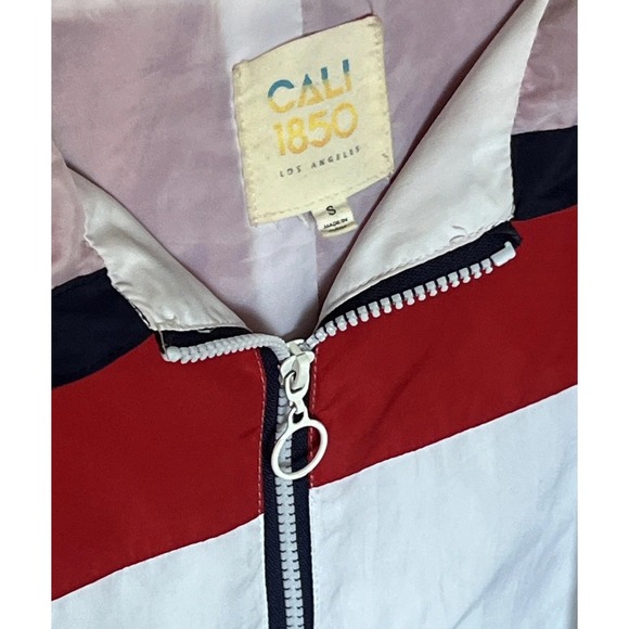 CALI 1850 Los Angeles Windbreaker Jacket Small Zip Up Red White Blue Colorblock - Picture 2 of 12